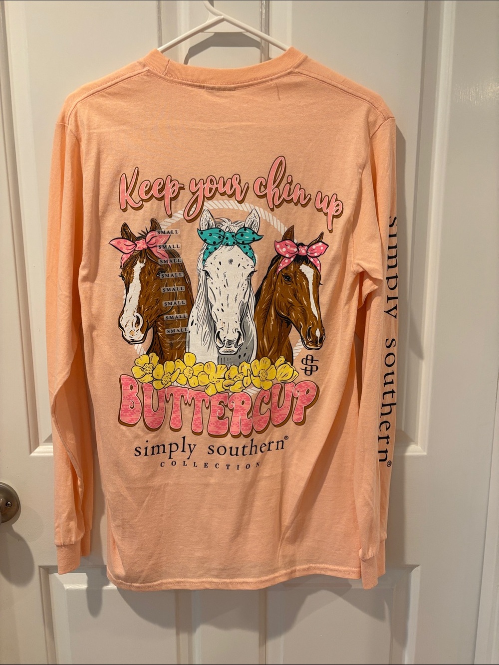 Simply Southern Keep Your Chin Up Buttercup Horses Womens LS T-shirt Size S NWT